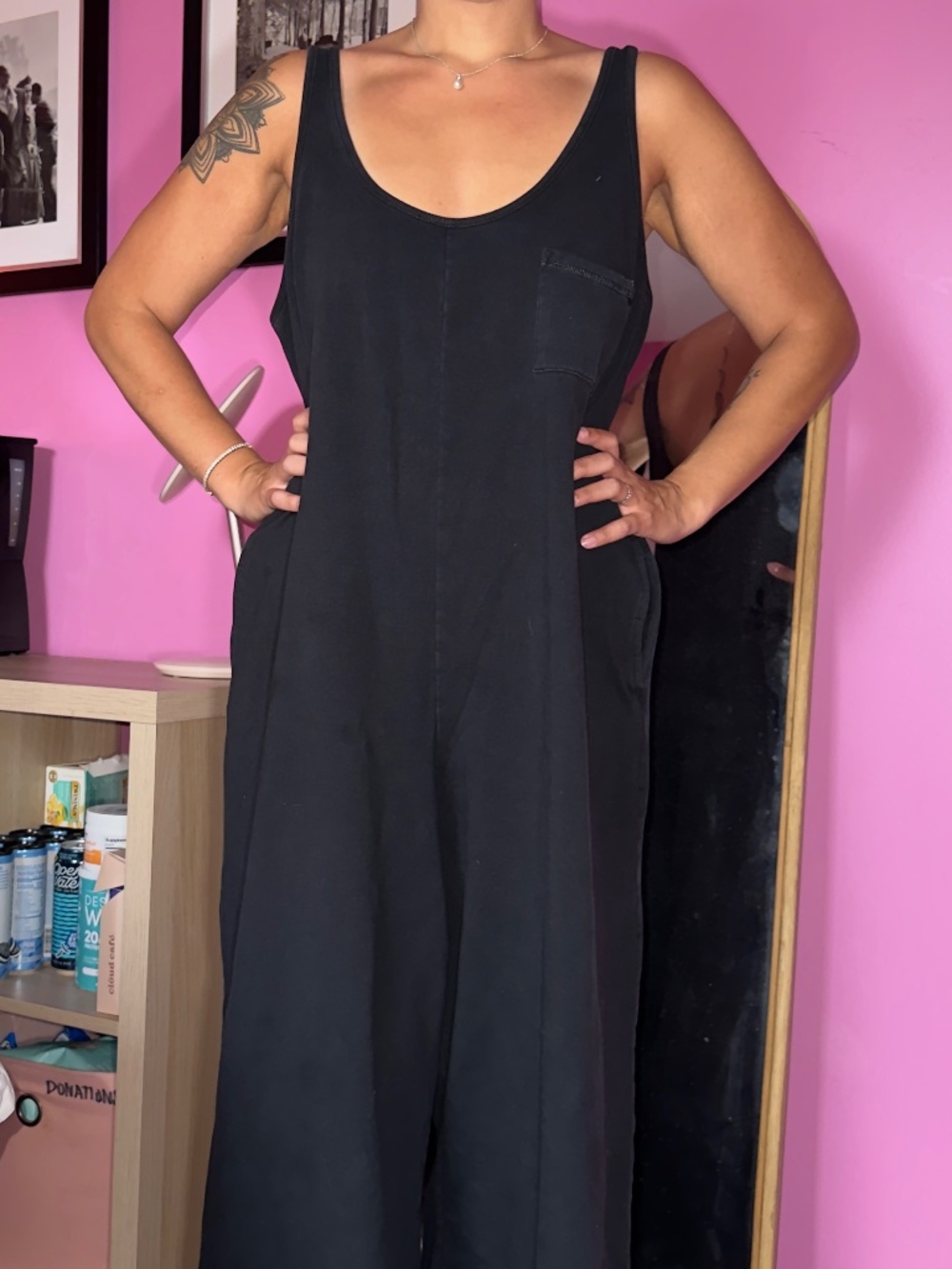 Savage X Fenty Black Wide-Leg Scoop-Neck Jumpsuit Size 14